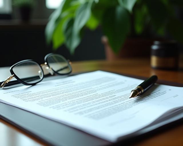 London lawyer meticulously reviewing a legal contract with a magnifying glass metaphor